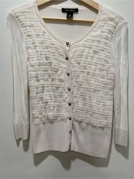 White House Black Market Sweaters - White House Black Market Cream Ruffled Front Cardigan